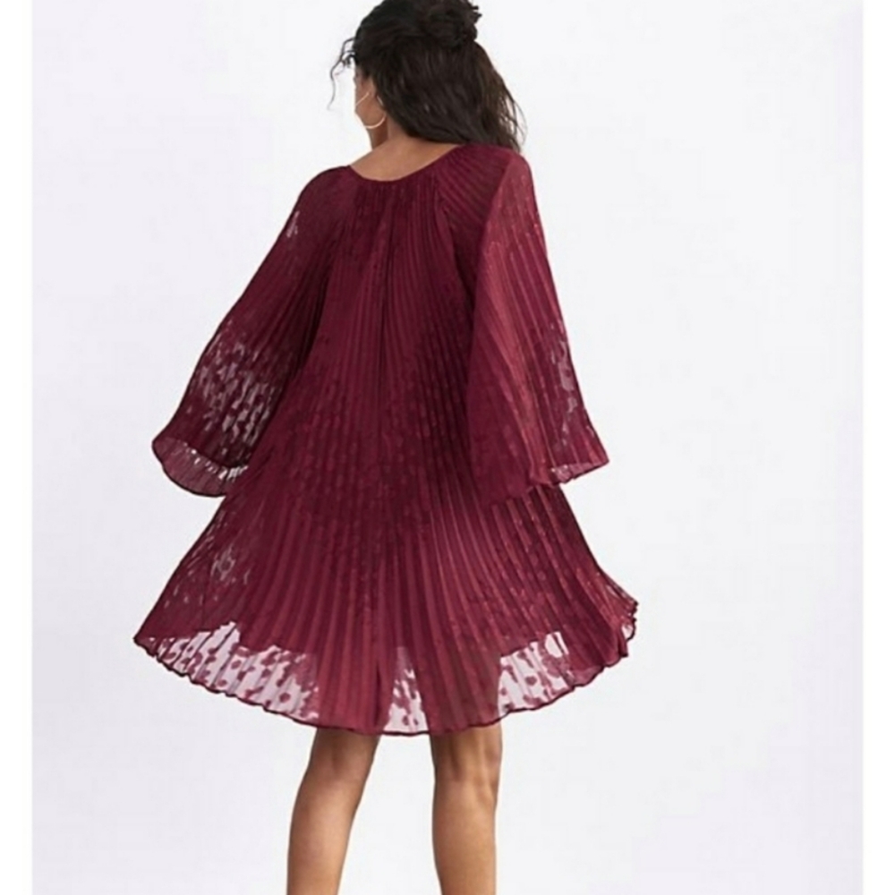 Anthropologie Pleated Swing Mini Dress in Burgundy